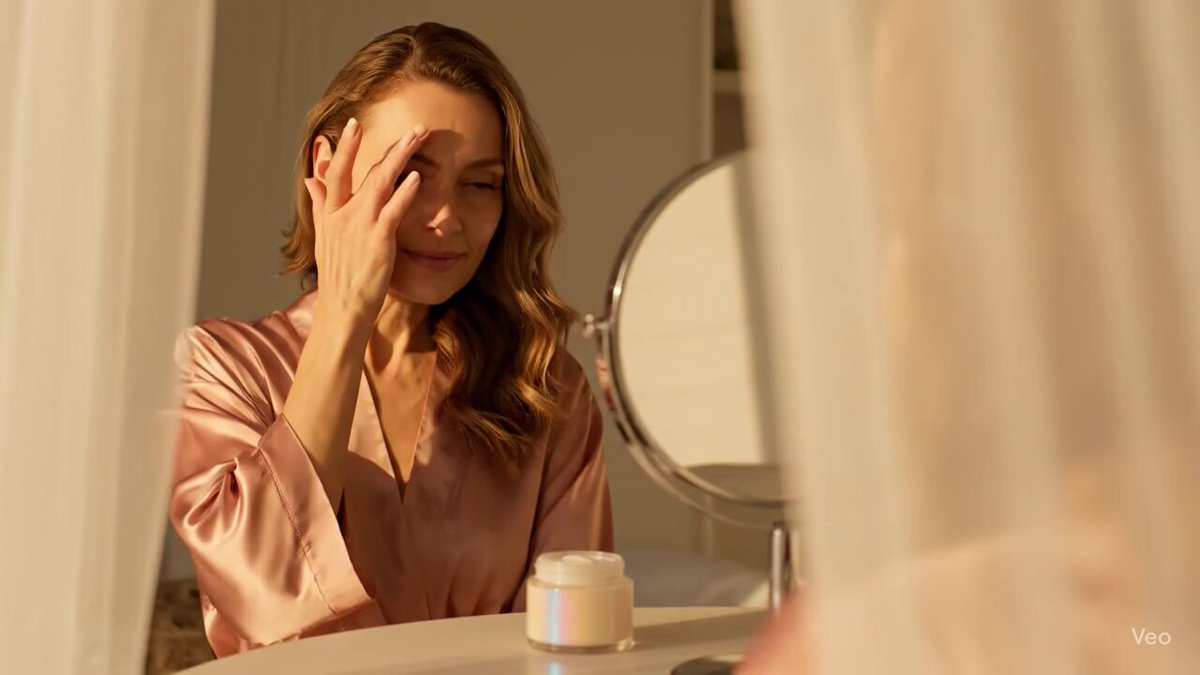 Elegant Woman Applying Magical Cream: An Age-Positive AI Image to Video Transformation