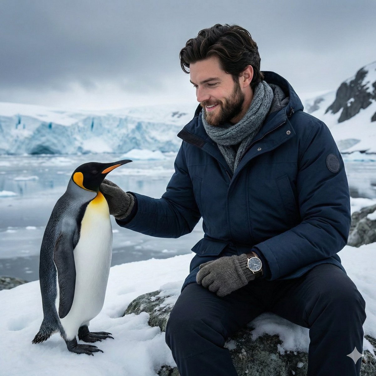 Realistic Antarctic Scene: Young Man and Penguin - An AI Image to Video Creation